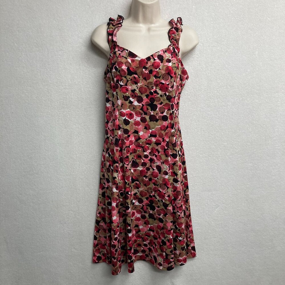 Connected Apparel Retro Mod Dot Ruffle Strap V-Neck Dress - Size 10